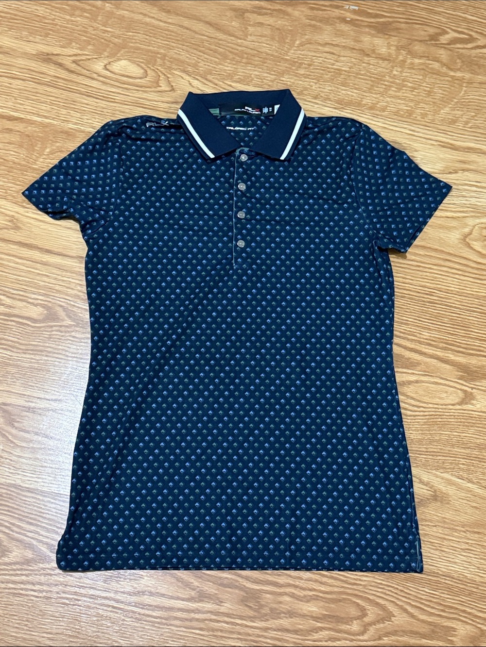 RLX Ralph Lauren Navy Polo with White-Trim Collar